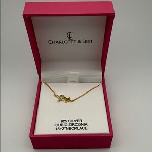 Charlotte & Lexi 925 Silver Gold Colored Cubic Zirconia Double Cross Necklace